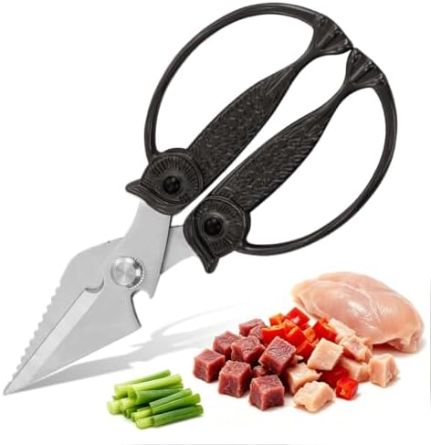XSNBRD Kitchen Shears Sharp, Black Gun Stainless Steel Owl Scissors Large