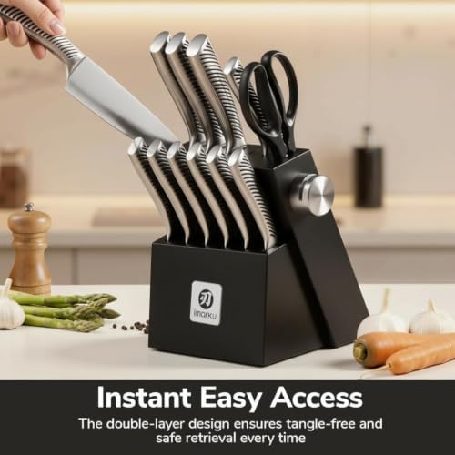 Imarku 14-Piece Japanese Gyutou Stainless Steel Knife Set with Block