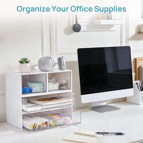 Vtopmart White Stackable Storage Drawers, 2 Pack Wide Organizers