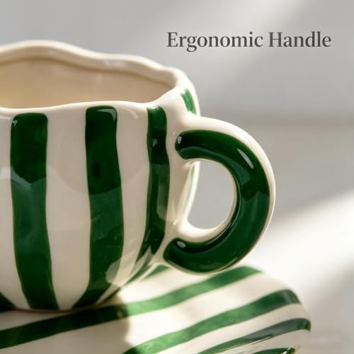 Espresso Cups Ceramic Coffee Mug Series European Striped Dot Coffee Cup And Saucer Mug Cake Plate Afternoon Tea Set Tea Cup And Saucer (Green 4)