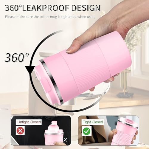 Insulated Travel Coffee Mug, Stainless Steel Coffee Cup with Leakproof Lid