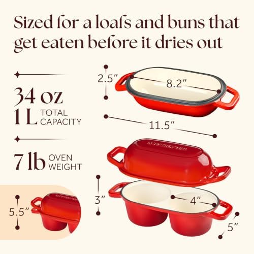 Mini Double Dutch Oven, Cast Iron Loaf Pan With Lid, Red