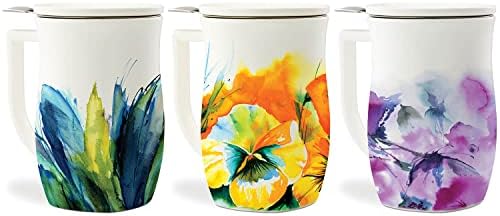 Tea Forte Ceramic Fiore Tea Cup with Infuser, Blue Agave, 14 oz
