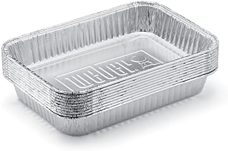 Weber Aluminum Drip Pans 10‑Pack – Disposable Foil Pans for Indirect Cooking, Catching Drippings, Ideal for Roasts, Turkeys & Gravy Drippings - Compatible with Weber Gas Grills
