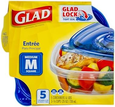 Glad GladWare Entree Food Storage Containers, Medium Square, 25 Oz, 5 Count