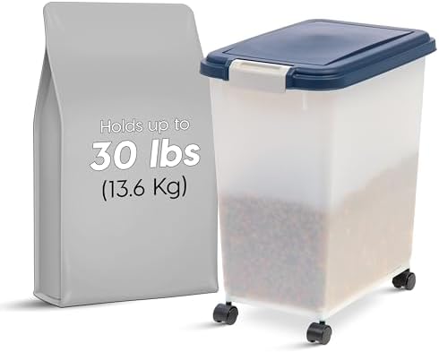 IRIS USA Dog Food Storage Container, Up to 30 lbs, Navy/Pearl, Made in USA