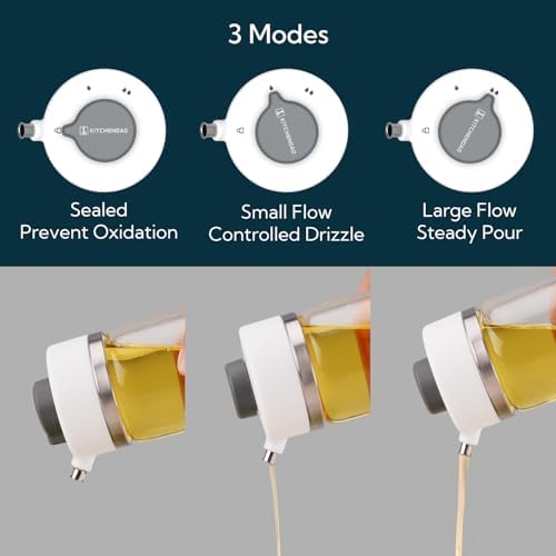 KITCHENDAO Precision Pour Glass Oil Dispenser with 3 Modes, Drip-free Spout, Two Adjustable Flowing Speed, 12 oz Vinegar Dispenser Bottle for Kitchen, Borosilicate Glass Olive Oil Bottle for Cooking