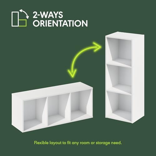 Furinno LUDER Book Shelf, 3-Cube Bookshelf, Bookcase with Open Shelves, 9.3 x 12 x 31.5, Easy Assembly, for Living Room, Bedroom, Home Office, White