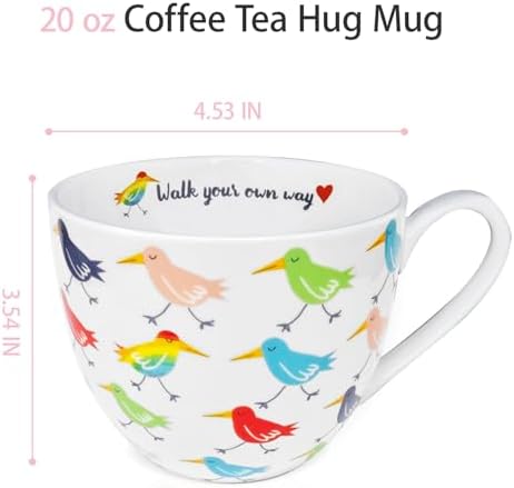 Birds Mugs for Daily Coffee and Tea, Premium 20 oz Bone China Coffee Tea Hug Mug, Perfect Holiday, Birthday and Christmas Gift for Bird Lovers, Designed in England by Harvest Green Studio