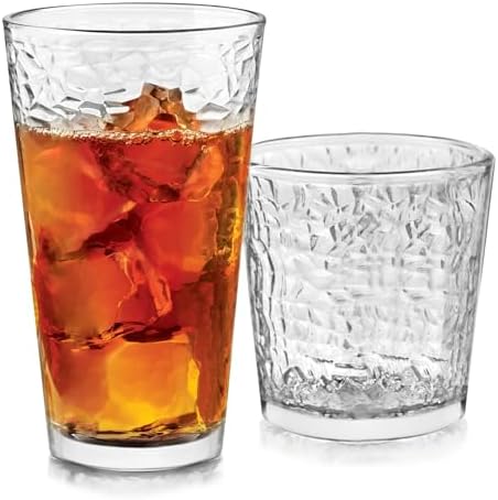 Libbey Yucatan Textured Tumbler & Rocks Drinking Glasses Set of 16