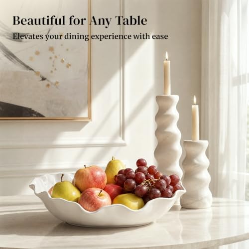 DOWAN Ceramic Serving Bowls Set of 2, Large Serving Dishes for Party Entertaining, 12" & 16" Oval Decorative Bowls for Salad Fruit Pasta - White