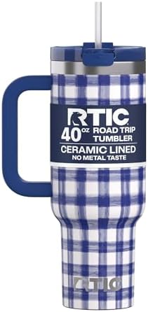 RTIC 40oz Road Trip Tumbler, Insulated, Ceramic Lined, Cobalt Gingham