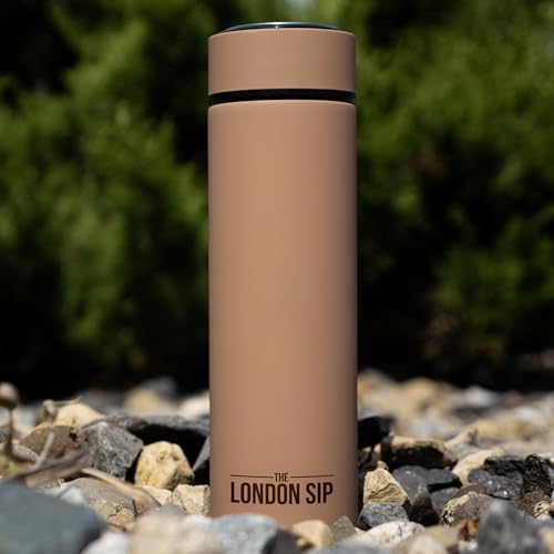 The London Sip 16.9 oz Multi-Purpose Tea Infuser Mug – Fruit Infuser Water Bottle for Hot and Cold – Double Wall Stainless Steel Insulated, Mocha Brown