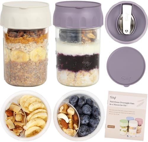 SOLIGT 2 Pack Overnight Oats Containers with Lids (Oat White/Purple)