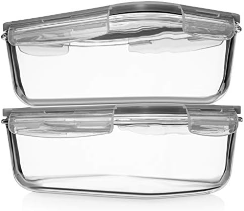 8 Cups/ 63 Oz 4 Piece (2 containers + 2 Lids) Large Glass Food Storage/ Baking Containers with Locking Lids . Ideal for Storing food, vegetables or fruits. BPA Free & Leak Proof -Microwave, Oven Safe