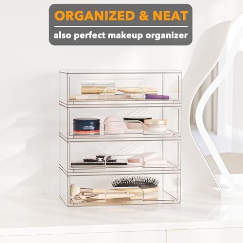 SpaceAid Bottle Storage Organizer Baby - Acrylic Bottles Station Organizer Container, Stackable Clear Drawers for Countertop, Vanity, Bathroom, Cabinet, Pantry Organization, 4 Pack, 4L, 13.7"H