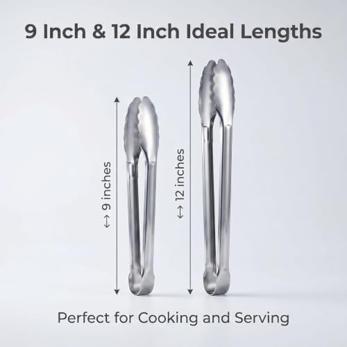 Serving Tongs Kitchen Tongs, Set of 3, 9 Inch and 12 Inch, for Home, Kitchen, Restaurant, Dinner
