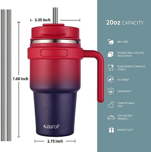 20 oz Insulated Travel Coffee Mug Tumbler with Handle and Straw
