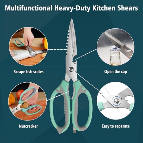 BoFuYuan Detachable Heavy Duty Kitchen Scissors for Food 9-Inch Green