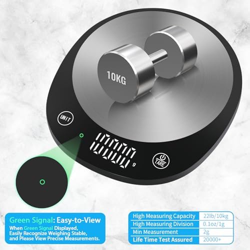 Homebuds 22lb Digital Food Scale Grams and Ounces in 1g, High Precision Assured by Kitchen Scale Professional Factory Since 2001, Gram Scale for Cooking and Baking, LED, 3*AAA Included, Black