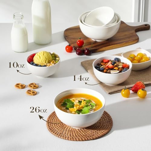 MALACASA 26 Oz White Ceramic Soup Bowls of 4, Cereal Bowls for Kitchen