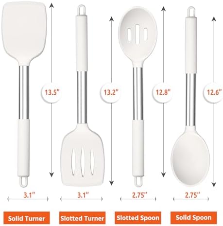 E-far Cooking Utensils Set of 4, Silicone Kitchen Utensils for Non-stick Cookware, Heat Resistant & Non-toxic Slotted Spatula Solid Spoon Turner for Flipping Mixing Serving Basting(White)