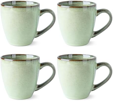 GBhome Ceramic Coffee Mugs Set of 4, 12oz Stoneware Coffee Mugs Set For Dad Mom Women MEN, Light Weight Ceramic Coffee Cups for Latte/Tea/Beer/Hot Cocoa, Dishwasher & Microwave Safe, Pastel Green