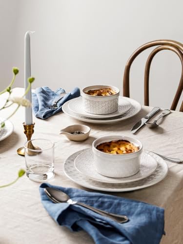 LE TAUCI Ramekins 12 oz, Ramiken for Creme Brulee, Souffle, Dipping Sauce, Ceramic Embossment Housewaming Present -4.8 inch, Set of 4, Arctic White