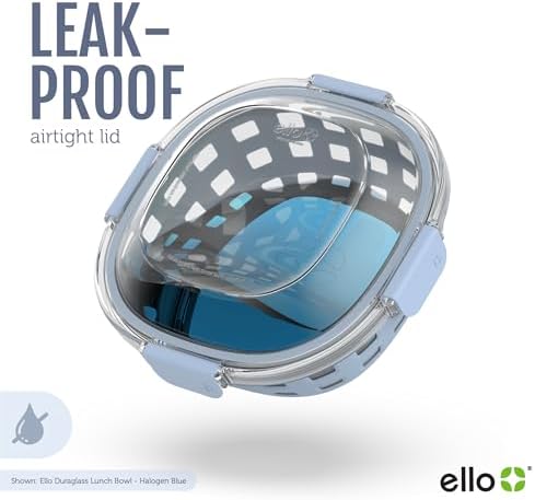 Ello DuraGlass Food Storage Glass Lunch Bowl Container - Meal Prep Container with Silicone Sleeve and Airtight Lid, 5 Cup, Blue
