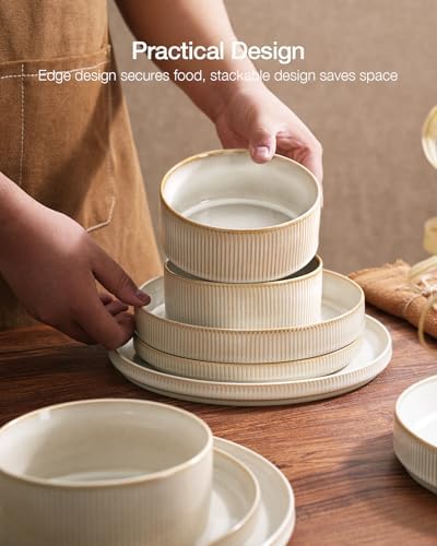 Famiware Star Dinnerware Sets with Mugs, Ceramic Plates and Bowls Set for 6