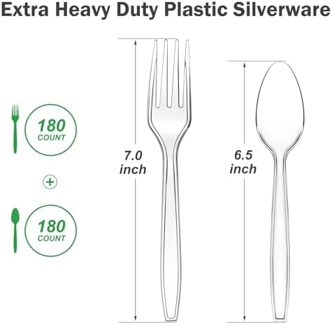 Dealusy 360 Count Extra Heavy Duty Clear Plastic Forks and Spoons