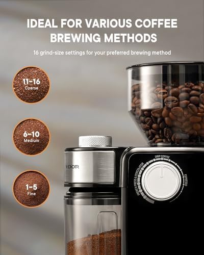 SHARDOR Electric Burr Coffee Grinder 2.0, Automatic Coffee Bean Grinder for Home Use, Adjustable Burr Mill with 16 Precise Settings for Espresso & French Press, Glossy Black