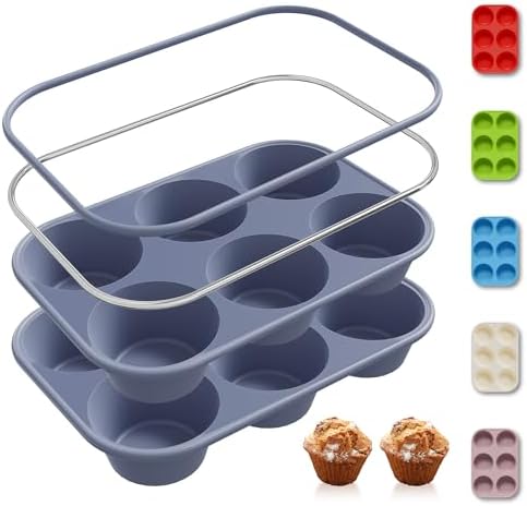 Socisen 2 Pack 6 Cups Silicone Jumbo Muffin Pan with Metal Reinforced Frame Silicone Molds for Baking Cupcake Cake Baking Pans Muffin Tin Tart Pans Baking Set for Easter Christmas holiday Cookie Tin