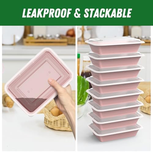 50 Pack (100-Piece) 32 oz Meal Prep Containers with Easy Open Lids, Pink