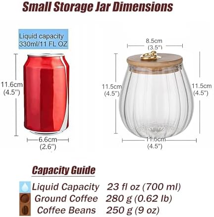 Glass Coffee Nuts Canister Airtight Jar with Bamboo Lid 23 FL OZ Small Oval