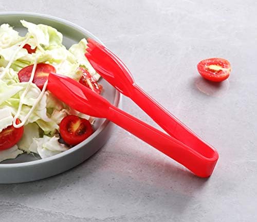 New Star Foodservice Utility Tong, High Heat Polycarbonate Plastic, Straight Edge, 6 Inch, Set of 12, Red
