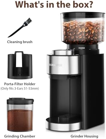 Aromaster Burr Coffee Grinder, 25 Settings, 2-12 Cups, Anti-Static, Black