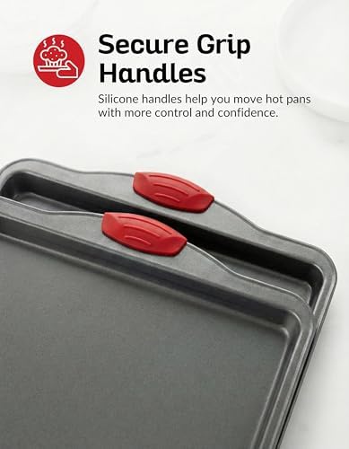 Premium Nonstick Baking Sheet Pans – Set of 3, Heavy-Gauge Carbon Steel, Warp, Dent, and Rust-Resistant – Gourmet Rimmed Half Cookie Sheet Trays, Non-Toxic for Exceptional Baking Performance