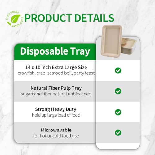 bloomoon 14 Inch Disposable Food Trays for Party 50 Pack Crawfish Trays
