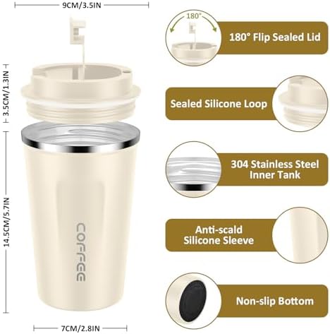 CS COSDDI 12 oz Coffee mug - Stainless Steel Coffee Cup with Leakproof Lid
