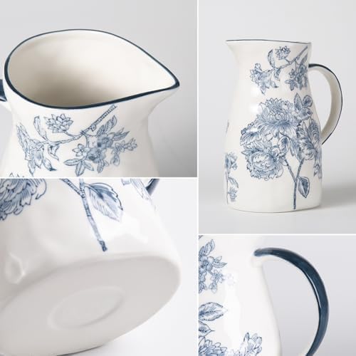 Ceramic Pitcher Vase, Blue and White Vase for Home Decor, Chinoiserie Decor