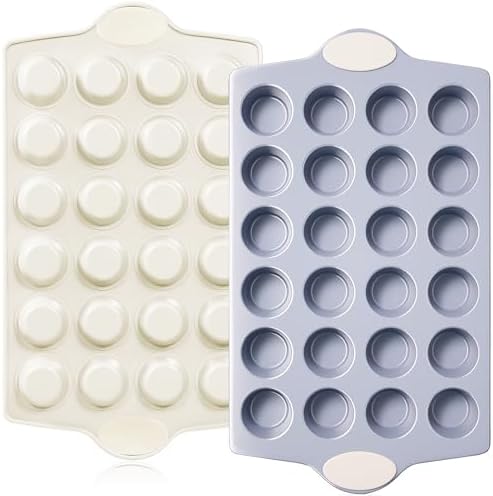 BRONYPRO Ceramic Mini Muffin Pan, 24-Cup Nonstick Aluminized Steel Mini Cupcake Pans, Healthy Non-Toxic Ceramic Coating Muffin Tin, 2 Pack Cup Cake Pans for Baking Cream