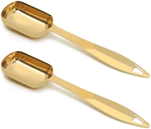 2 Pcs 1 Tablespoon(15 mL | 3 Tsp | 1 Tbsp | 15 cc | 1/2 oz) Stainless Steel Single Measuring Spoon, Long Handle Metal Measuring Spoon, Kitchen Gadgets for Cooking & Baking(Gold)