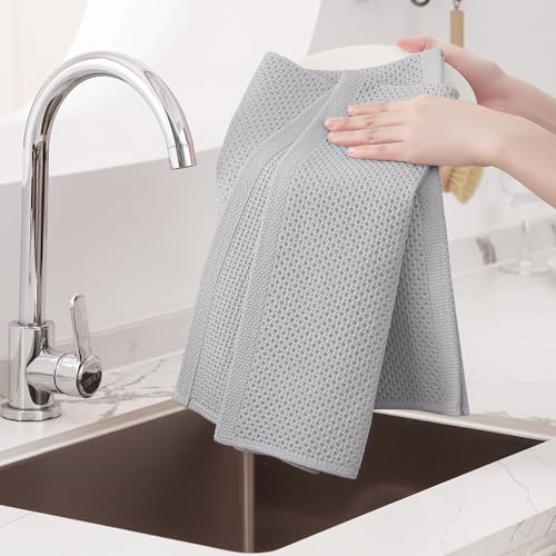 Homaxy 100% Cotton Oversized Waffle Weave Kitchen Towels 4-Pack, Light Gray