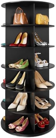 SpaceAid 6 Tier Rotating Shoe Rack Tower, Spinning Shoe Display Lazy Susan, Revolving 360 Shoe Rack Storage Round Carousel, Vertical Handbag Rotate Shoes Closet Organization (6-Tier Black)