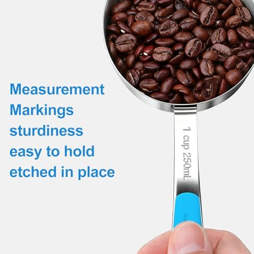 Bopei 10-Pcs Stainless Steel Measuring Cups & Spoons Set, Blue Handles