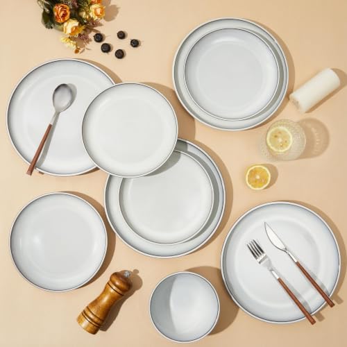 Pokini Stoneware Dinnerware Sets for 8, 24pcs Plates and Bowls Sets Dishes