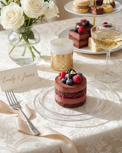 bUCLA 100Pieces Clear Plastic Plates - 6.25inch Premium Hard Disposable Salad/Dessert/Appetizer/Small Cake Plates for Wedding& Party