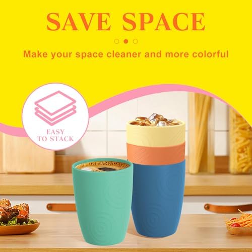 Homienly Plastic Cups Alternative Wheat Straw Drinking Glasses 4-Pack | 12 oz Unbreakable & Reusable Plastic Cups, Microwave Safe | Everyday Kids Tumblers & Kitchen Accessories (Multi-Color)