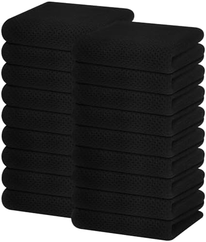 Homaxy 100% Cotton Waffle Weave Kitchen Dish Towels 18-Pack, Black